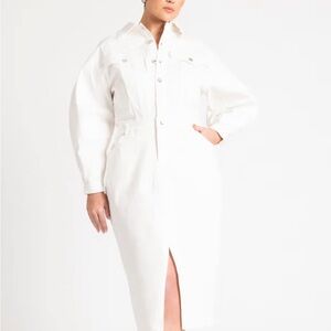 Eloquii women’s Sz 18 Oversized Denim Midi white Dress baddie